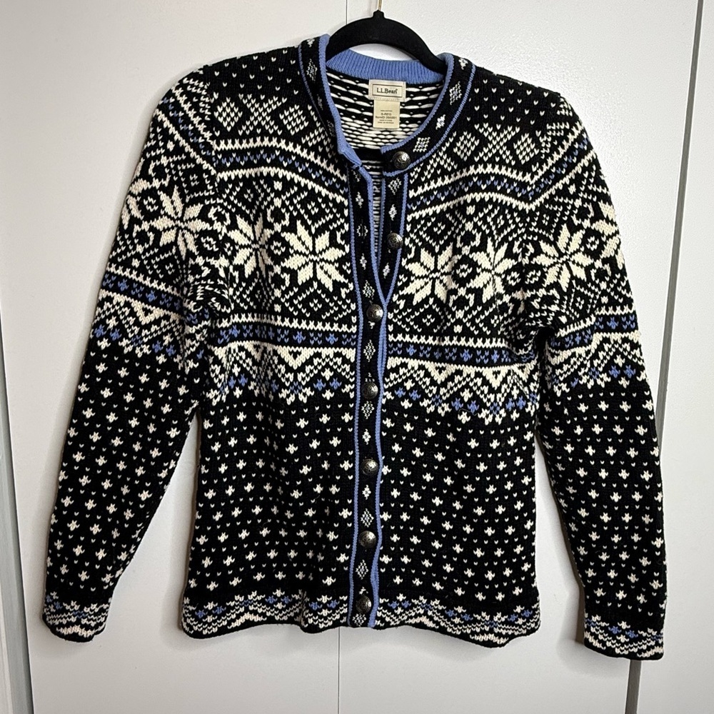 LL Bean 100% Cotton Knit Button Down Sweater Vintage Small